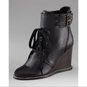 💕 SEE BY CHLOÉ brown leather wedge lace up bootie